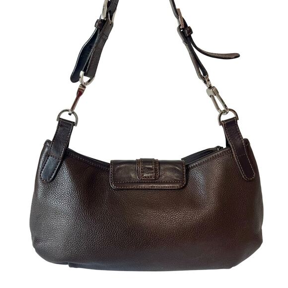 Longchamp Loft Brown Leather Hobo Shoulder Bag Diagonal Zip Buckle Y2K Vintage - Picture 4 of 9